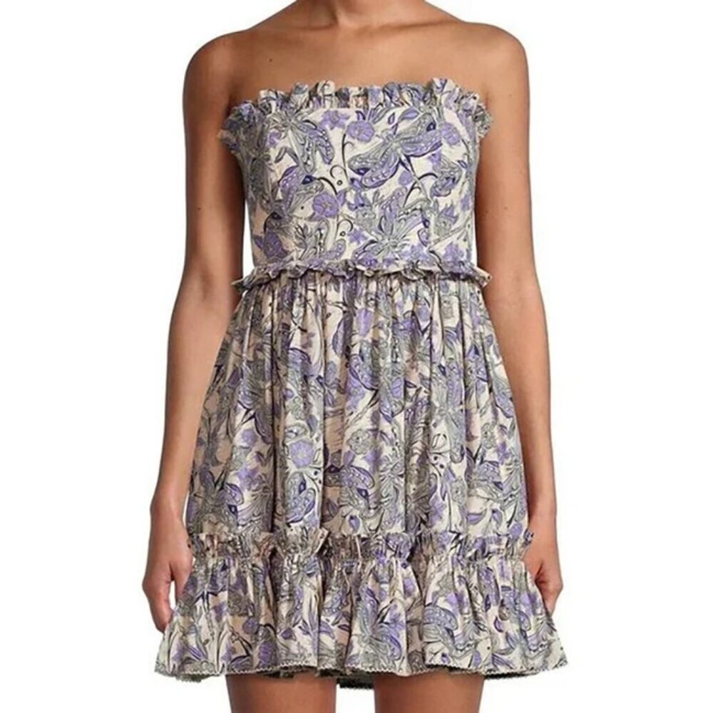 NWT Agua by Agua Bendita Rosa Strapless Ruffled Minidress Lavender, Size M